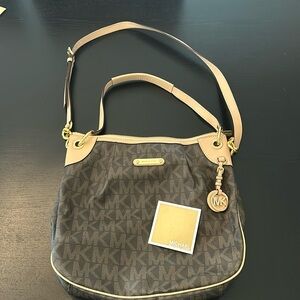 MK Brown and Tan (Nude) Logo Shoulder Bag - Excellent Condition